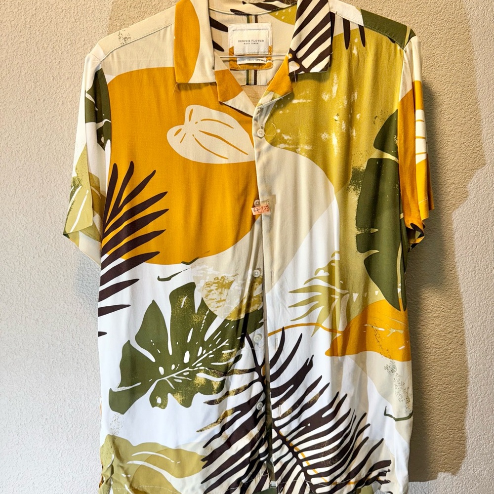 Men’s Denim & Flower Nordstrom  Green and Yellow Botanical Casual Shirt
